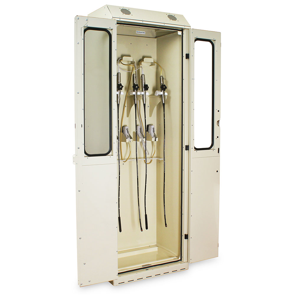 SureDry 5?TEE Probe Storage Cabinet, beige finish, open with mounted probes