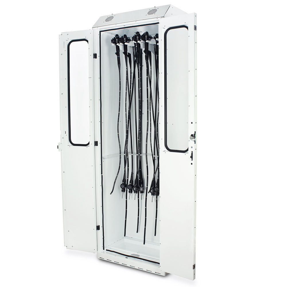 SureDry White 10?Scope Cabinet, open with scopes