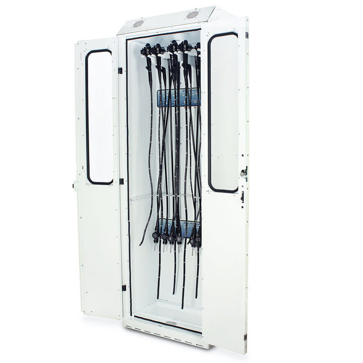 SureDry 10 Endoscope Cabinet – Front open view with scope hangers