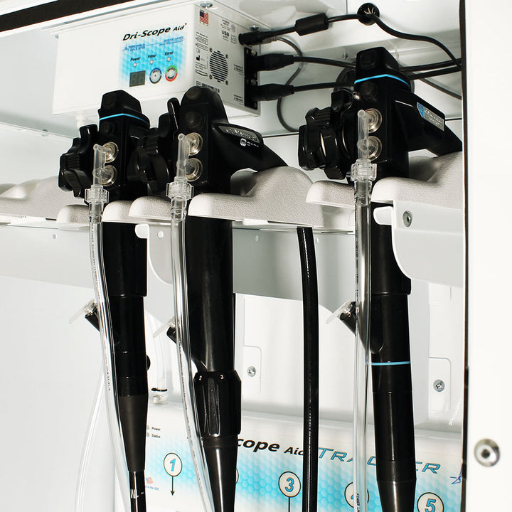 Close-up of SureDry Smart Scope Cabinet drying system with scope connectors