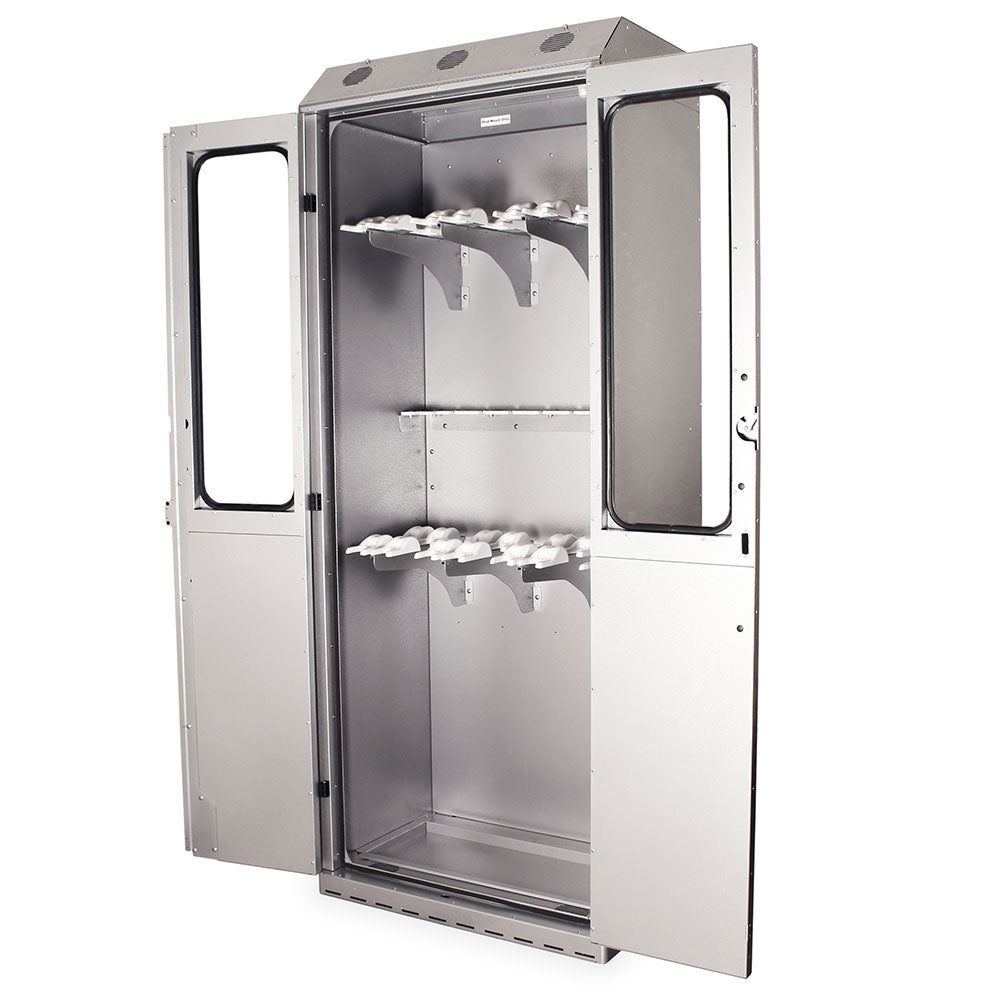 Angled left front view of SureDry 14-Cystoscope Cabinet in silver