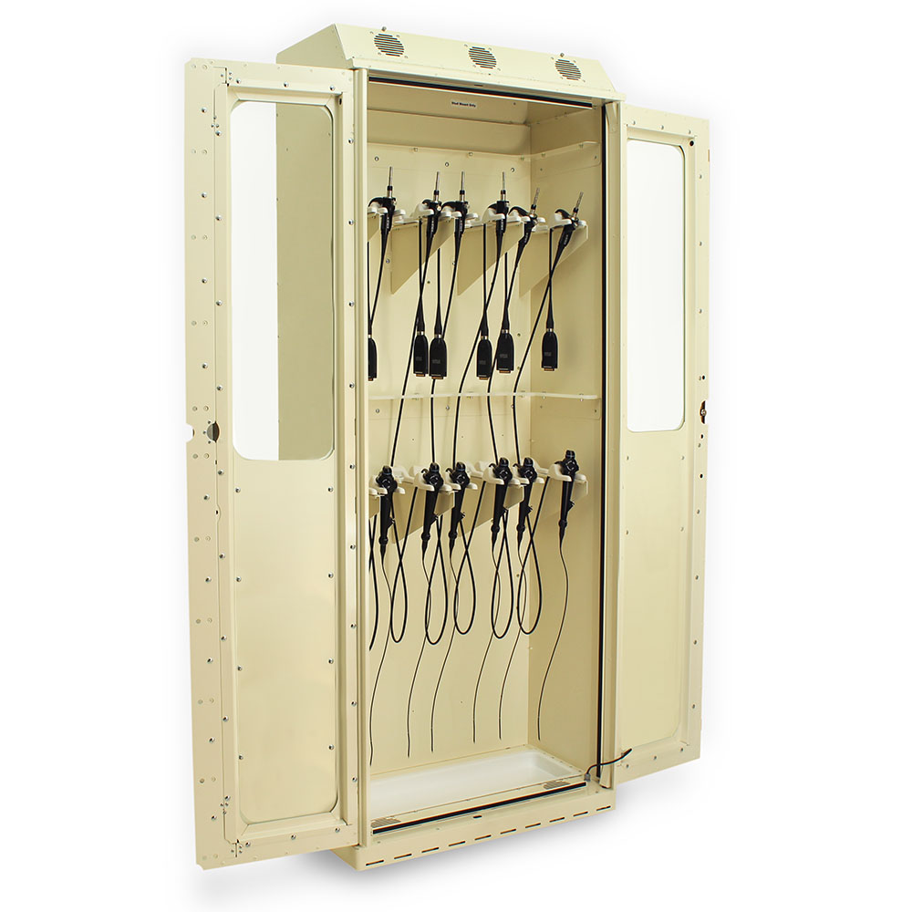 SureDry 14 Cystoscope Storage Cabinet with scopes, open front view