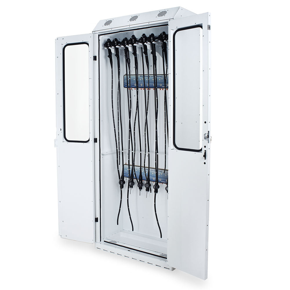 SureDry 14-scope cabinet with Dri-Scope Aid® white open with scopes
