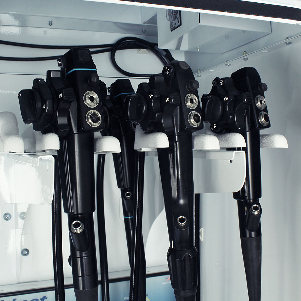 Closeup of scope mounted in Dri-Scope Aid® white cabinet