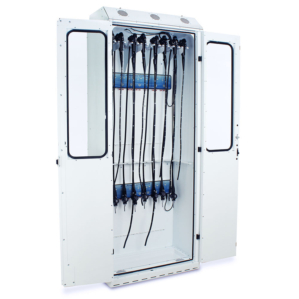 SureDry 14-scope cabinet with Dri-Scope Aid® white open with scopes