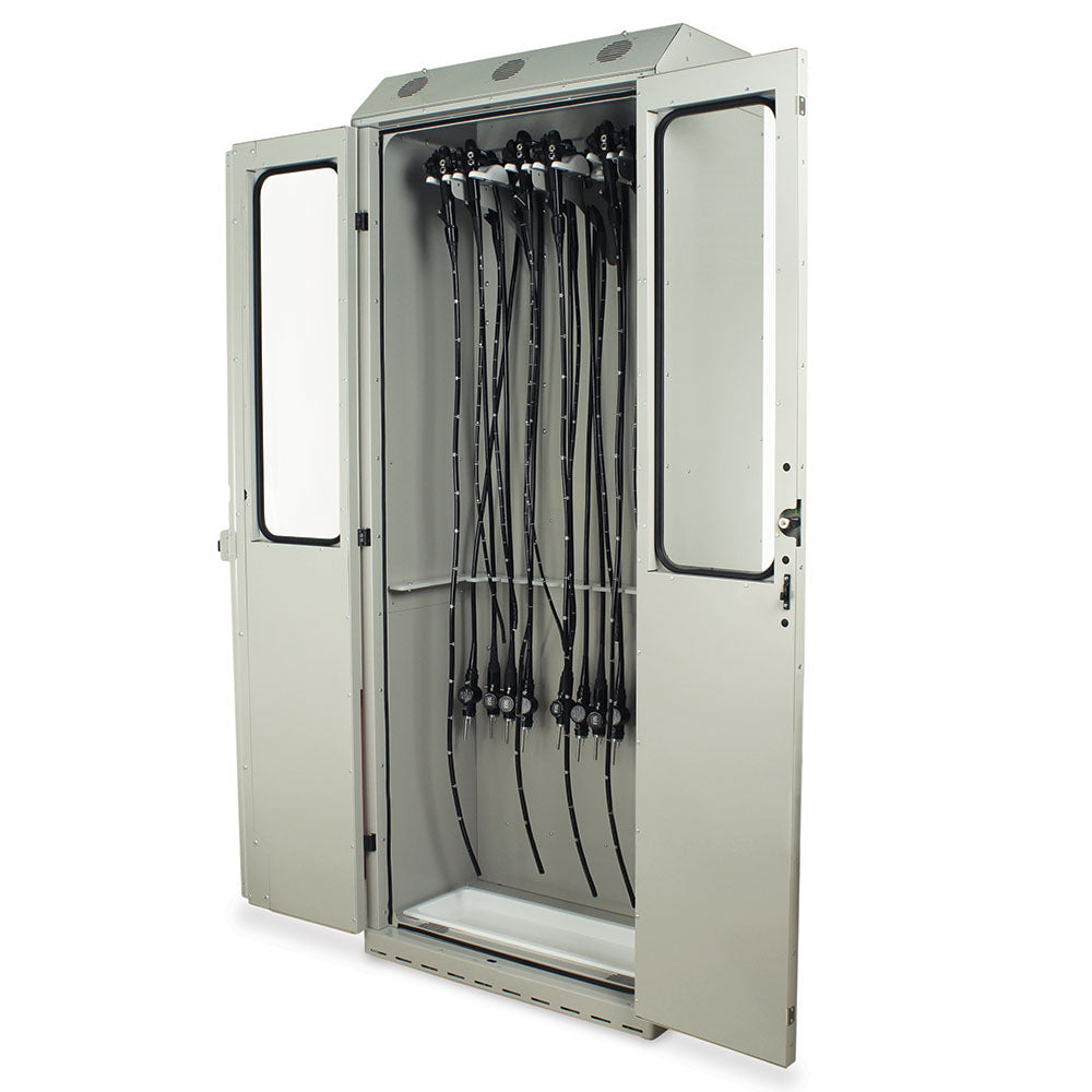 SureDry 14?Scope Drying Cabinet open with mounted scopes in gray finish