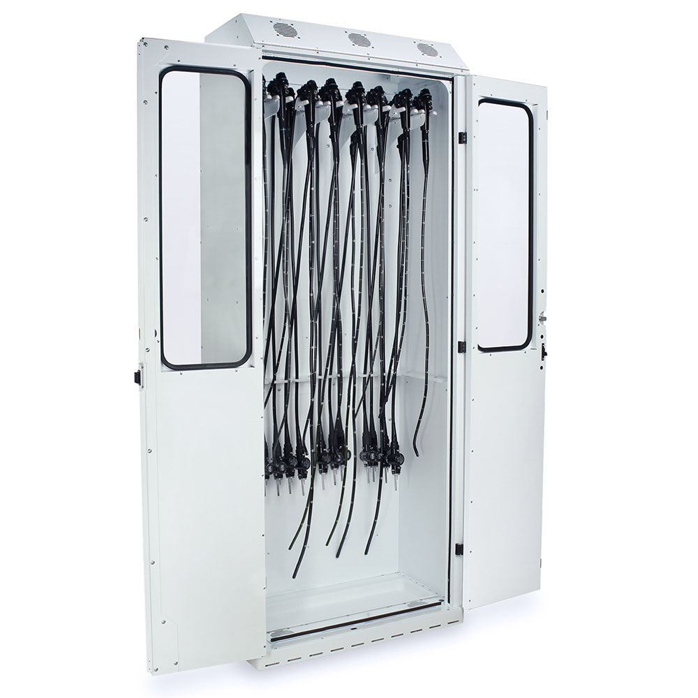 SureDry 14?Scope Drying Cabinet with E?Lock open with mounted scopes in white finish