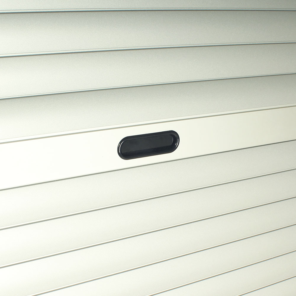 Close-up of SureDry cabinet's tambour roll-up door handle