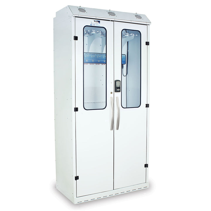 SureDry High-Capacity Scope Cabinet – Quarter right closed view in white with Prox lock