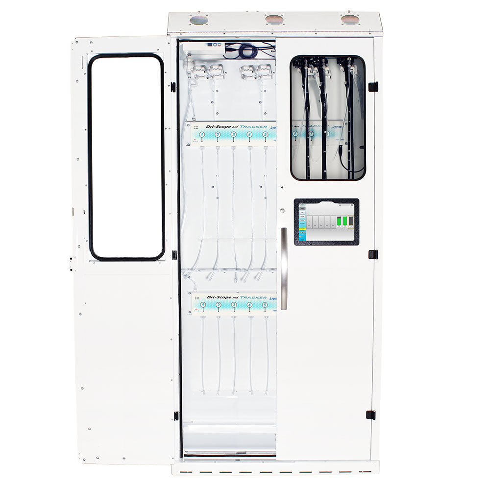SureDry Smart 16 Scope Cabinet front open with Dri-Scope Aid® and HEPA filters
