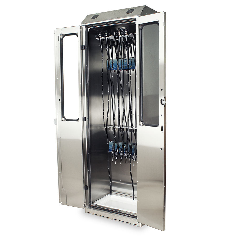 SureDry 10 Scope Stainless E-Lock Cabinet – Open with scopes loaded