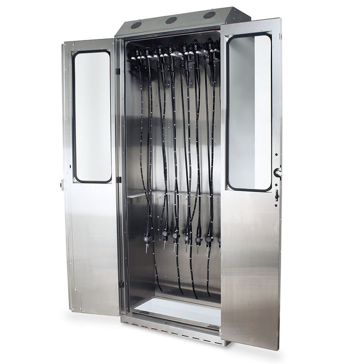 SureDry 14?Scope Stainless Cabinet open with scopes, left front view