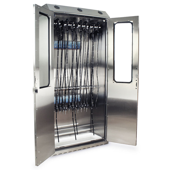 SureDry Stainless High Volume 16?Scope Cabinet side view open with scopes