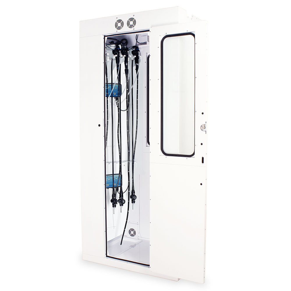 SureDry Pass-Through Scope Drying Cabinet – White dual-door view with scopes