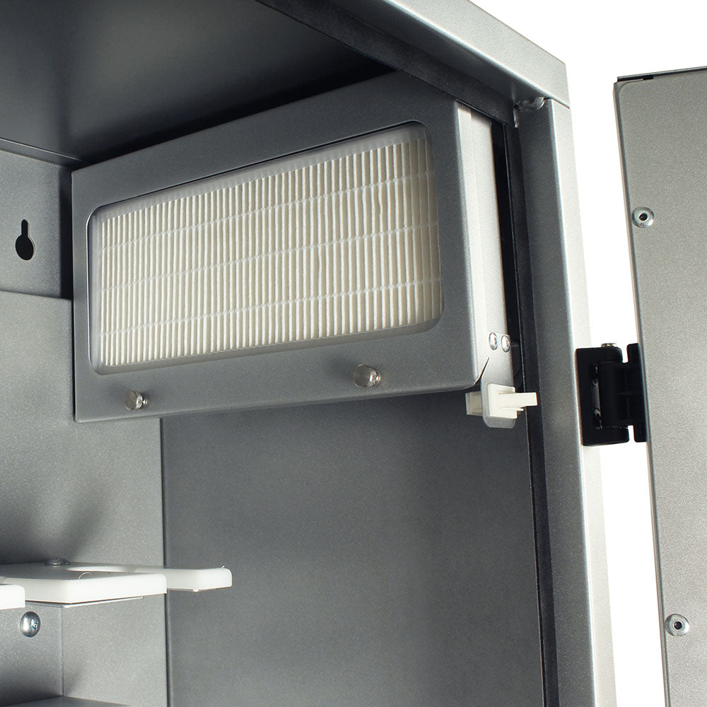 HEPA filter close-up inside ENT scope drying cabinet