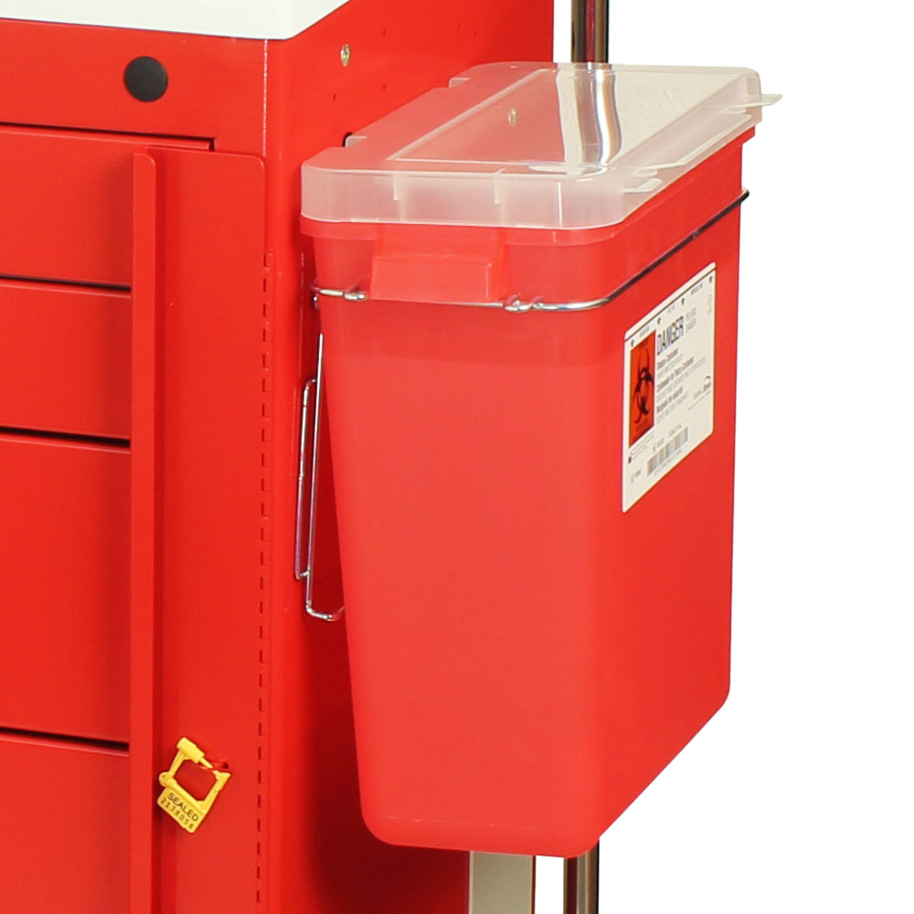 Three Gallon Sharps Container for M-Series or A-Series Carts, side view with mounting bracket