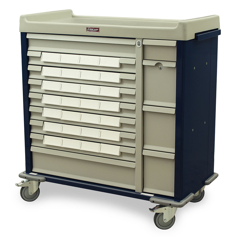 SL28BIN5 Med-Bin Cart navy blue with 28 medication bins and BEST lock