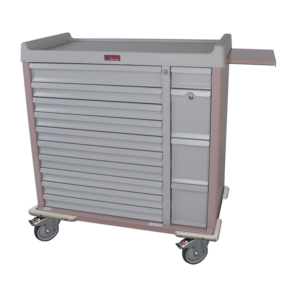 Harloff SL420BOX Dual Column Unit Dose Medication Cart front view, steel cabinet, aluminum drawers