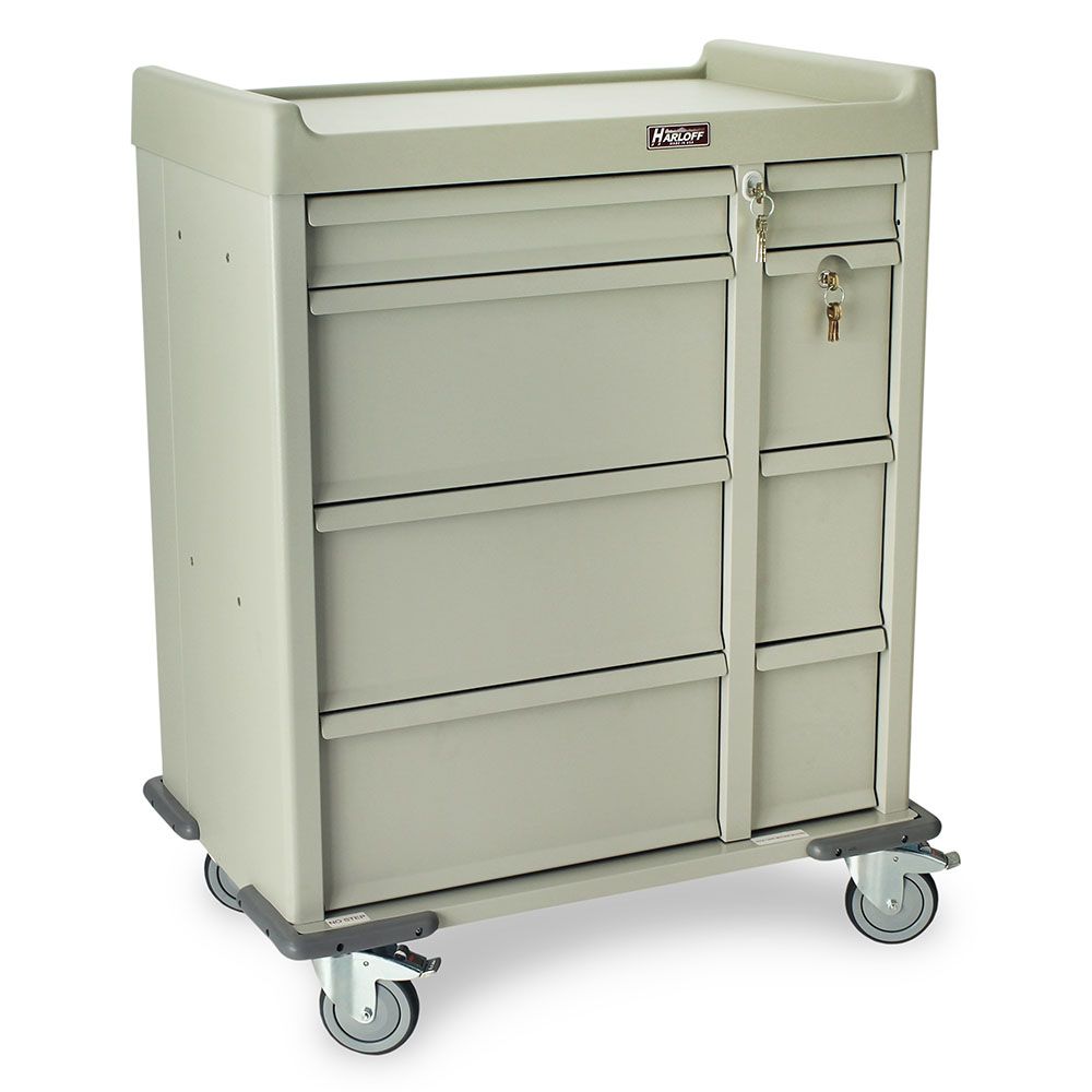 Dual column punch card med cart with narcotics drawer for nursing homes