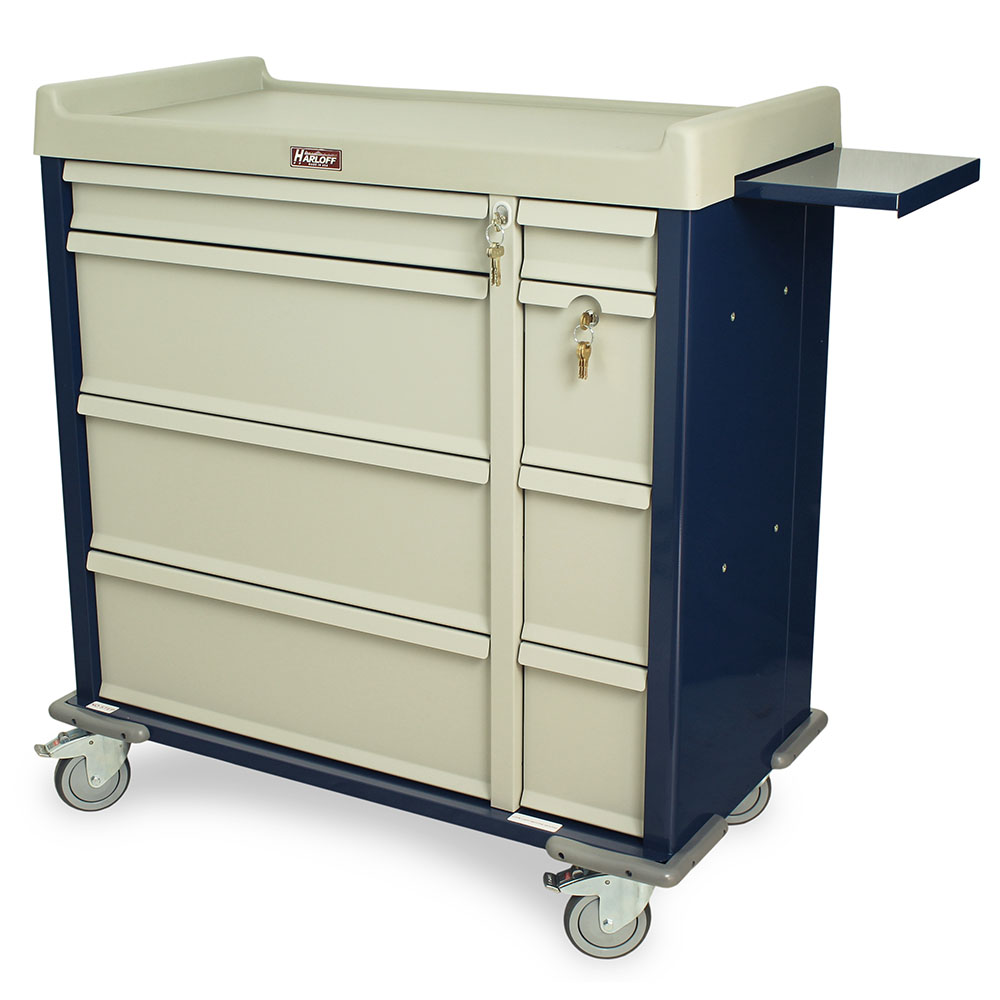 Navy blue punch card medication cart SL600PC front left view