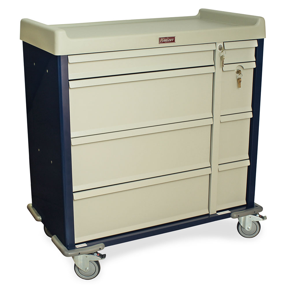 Navy blue punch card medication cart SL600PC front right view