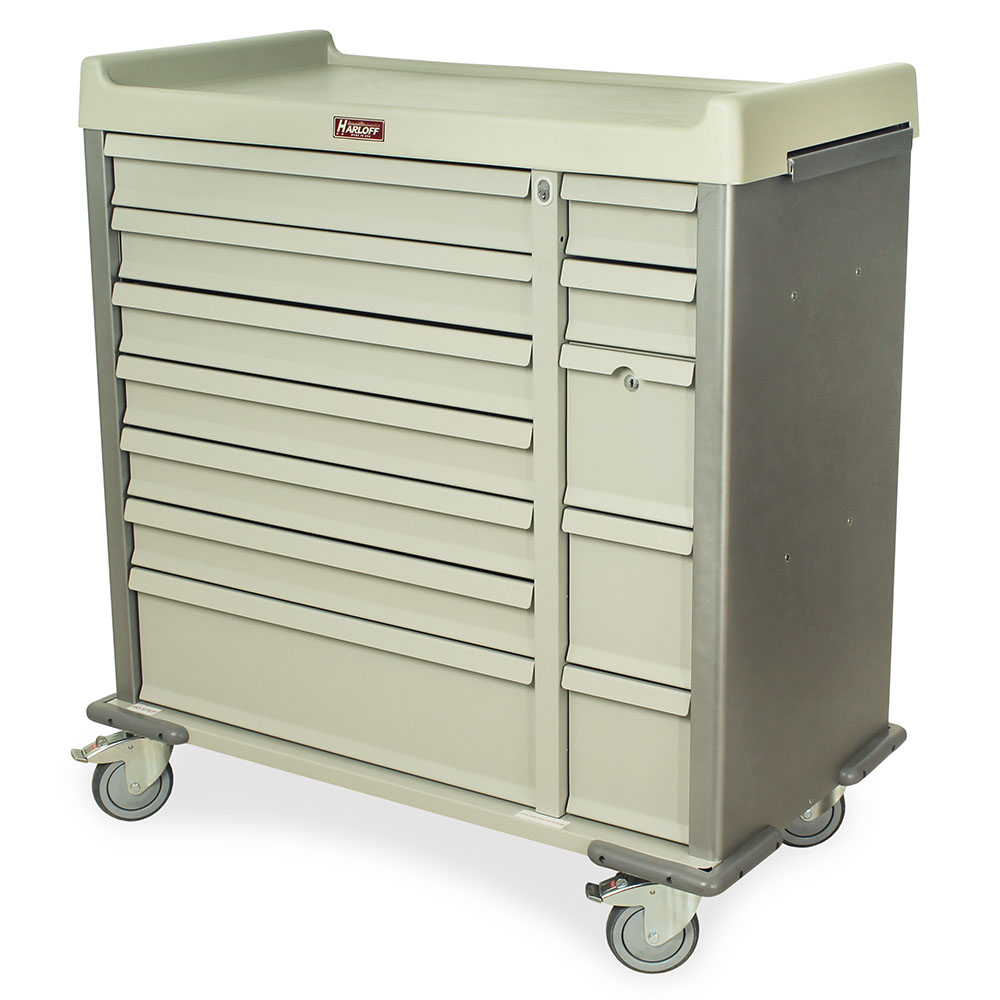 SL72MD Multi-Dose Bin Medication Cart brushed silver front view