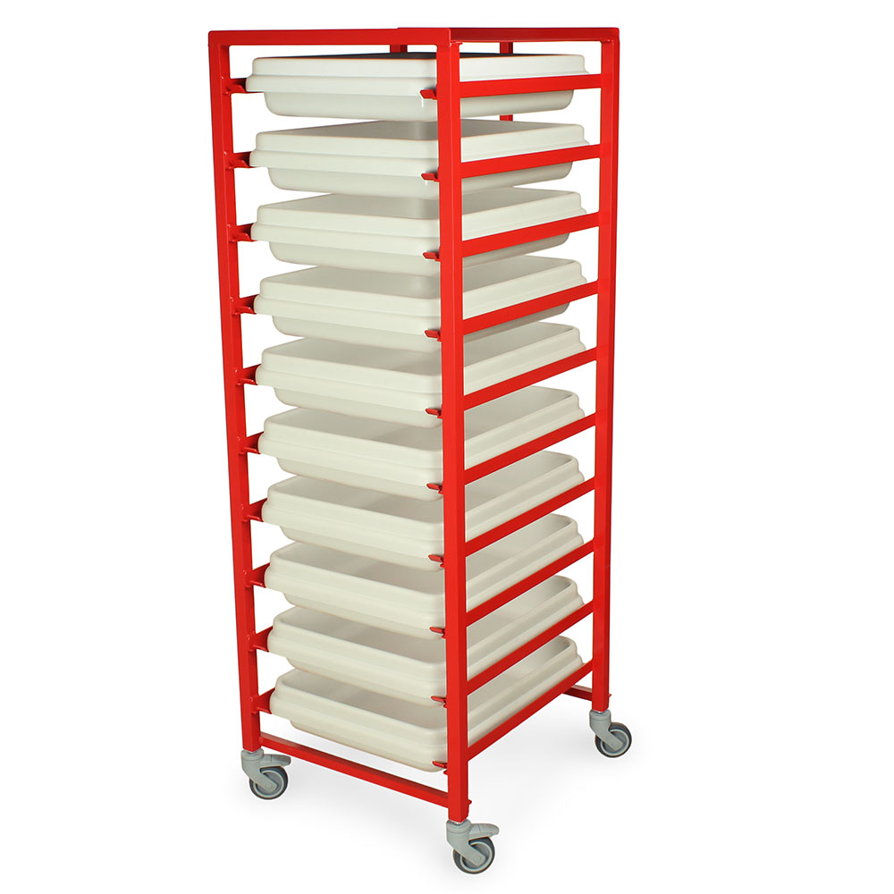 Scope transit system with beige plastic scope trays loaded