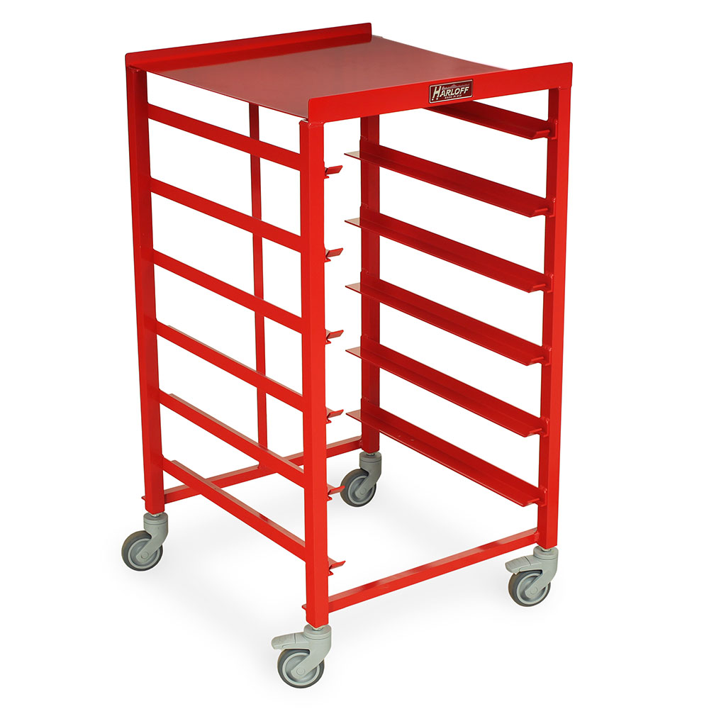 Red scope transit cart empty with six endoscope tray slots