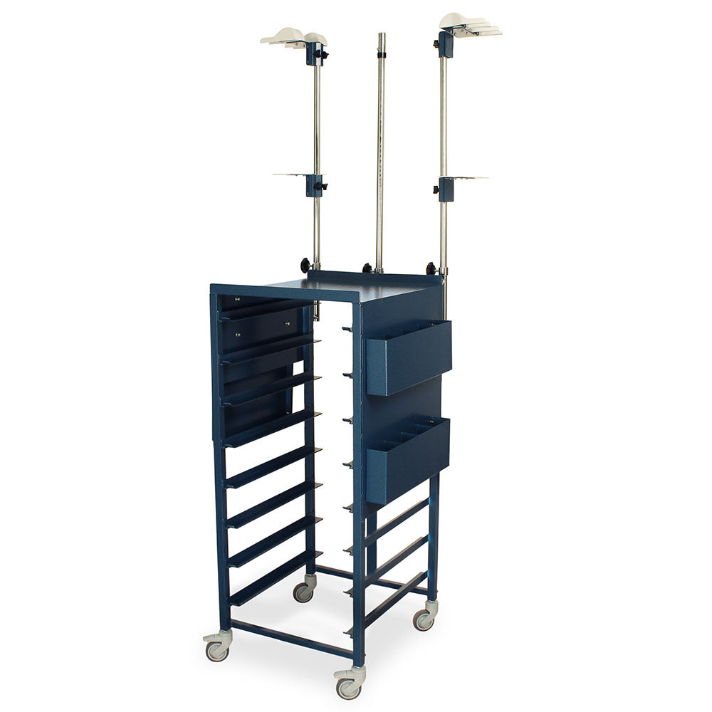 Jet Cart endoscope drying system with eight tray capacity and HEPA air tube mounts – front left view