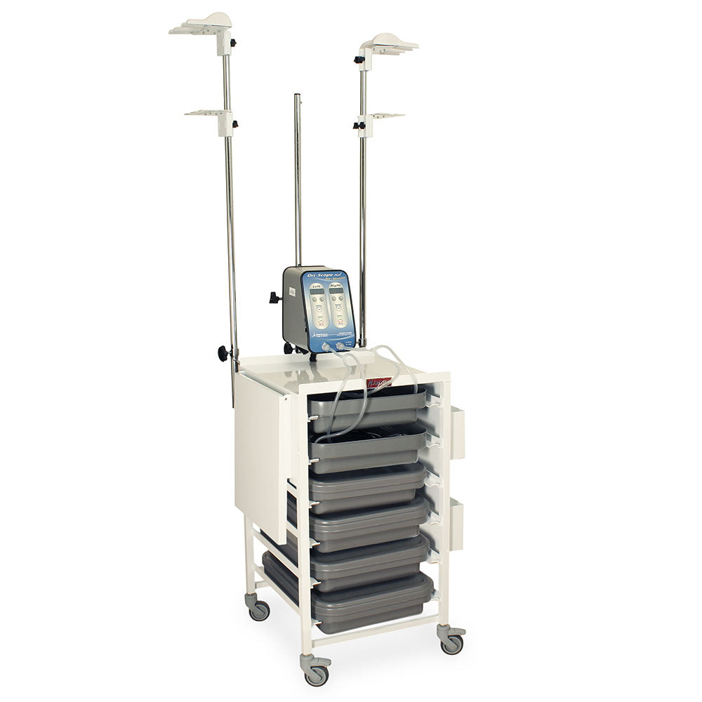 Jet Cart scope drying system with HEPA air connectors and scope trays