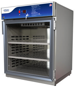 Single chamber D-Series blanket warming cabinet with double adjustable shelves