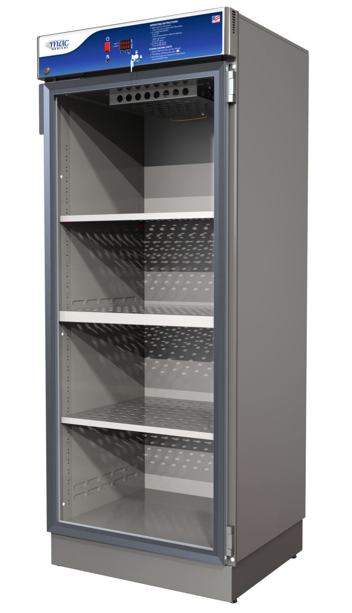 Tall high-capacity D-Series blanket warming cabinet with adjustable shelves