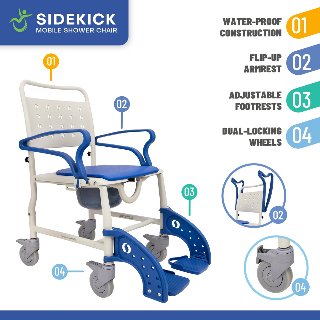 Sidekick mobile shower chair full infographic overview