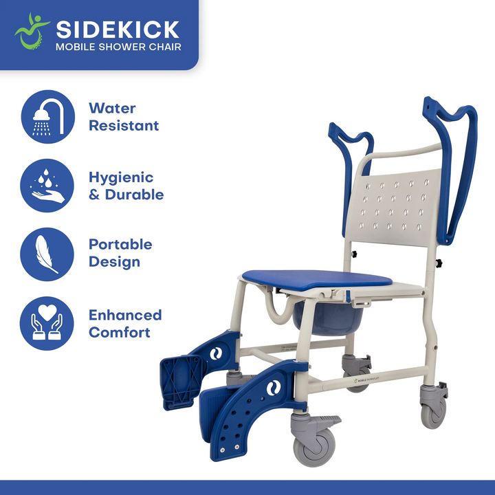 Sidekick shower chair braking system close up