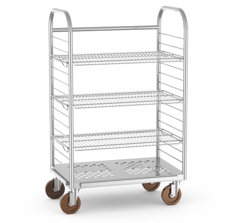 Sterilizer cart made from 304 stainless steel with adjustable shelves, electro-polished surface, and 5-inch high-temperature casters