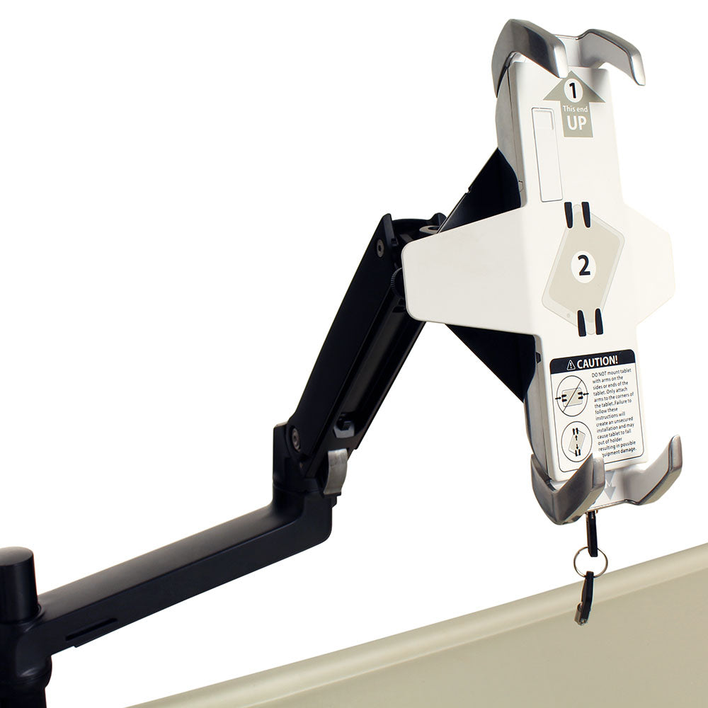 Close-up of tablet bracket holder securing device with corner grips