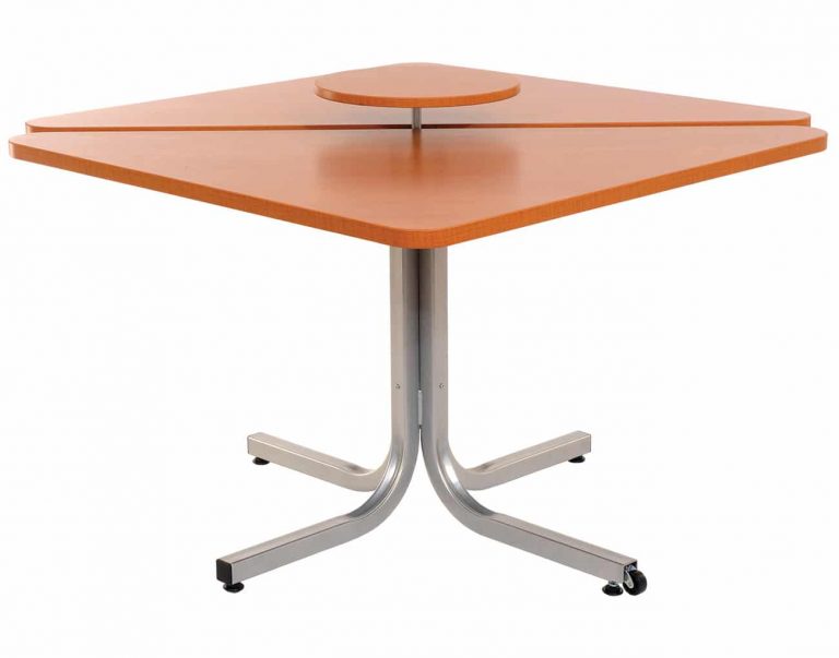 Ergonomic Adjustable Height Square Table TCA2 with 2-section laminate surface and steel frame for clinical or rehab use  