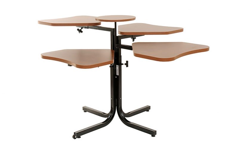 Height-Adjustable Cloverleaf Table TDC4 with 4 ergonomic work surfaces and steel frame for assisted living or rehab centers
