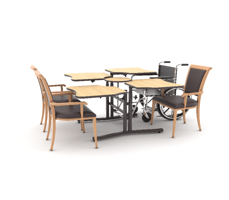 TDR4 4-person adjustable height table with rotating tray and ergonomic design for senior and caregiver comfort
