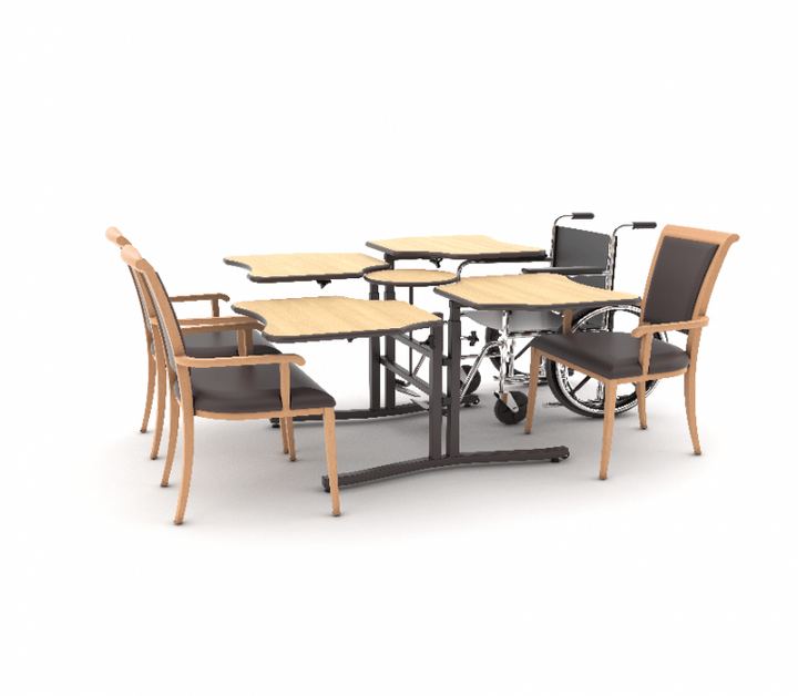 TDR4 4-person adjustable height table with rotating tray and ergonomic design for senior and caregiver comfort
