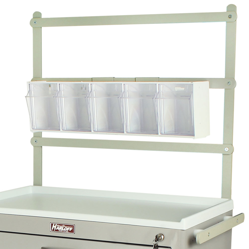 TILTBIN5RC five-bin medical storage drawers mounted on Harloff cart