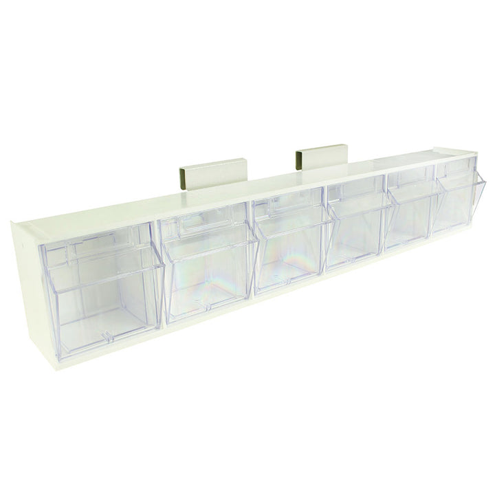 Harloff TILTBIN6RC six compartment medical tilt bin with rail clips