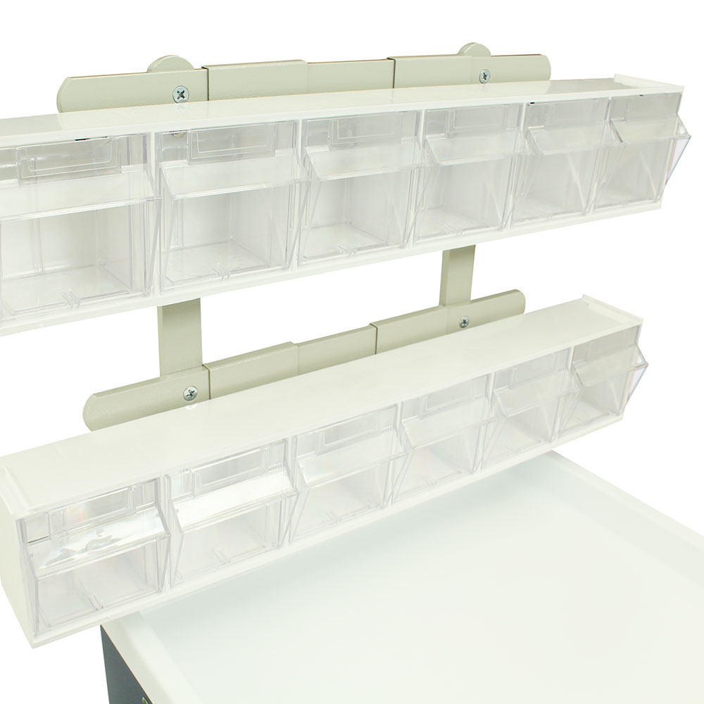 TILTBIN6RC six-bin medical storage organizer mounted on Harloff cart