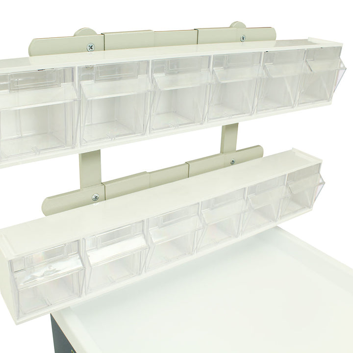 TILTBIN6RC six-bin medical storage organizer mounted on Harloff cart