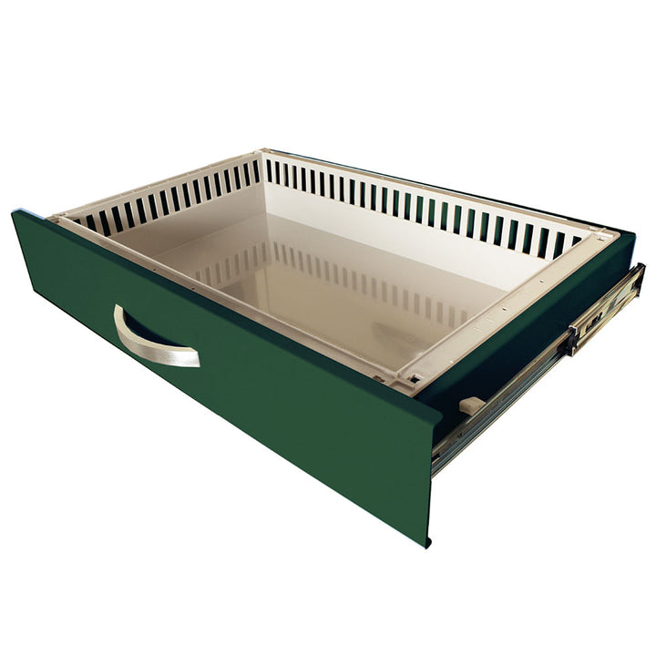 T-Series TPS3028EC4 dark green cart showing 4-inch removable drawer with tray