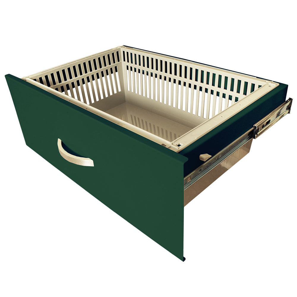 T-Series TPS3028EC4 dark green cart showing 8-inch removable drawer with tray