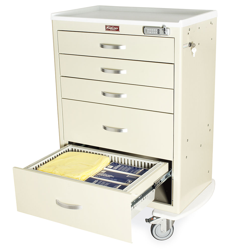 T-Series TPS3028EC5 beige anesthesia cart with removable trays front view