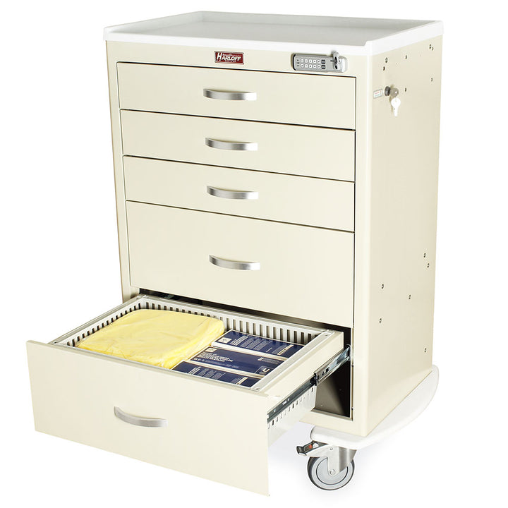 T-Series TPS3028EC5 beige anesthesia cart with removable trays front view