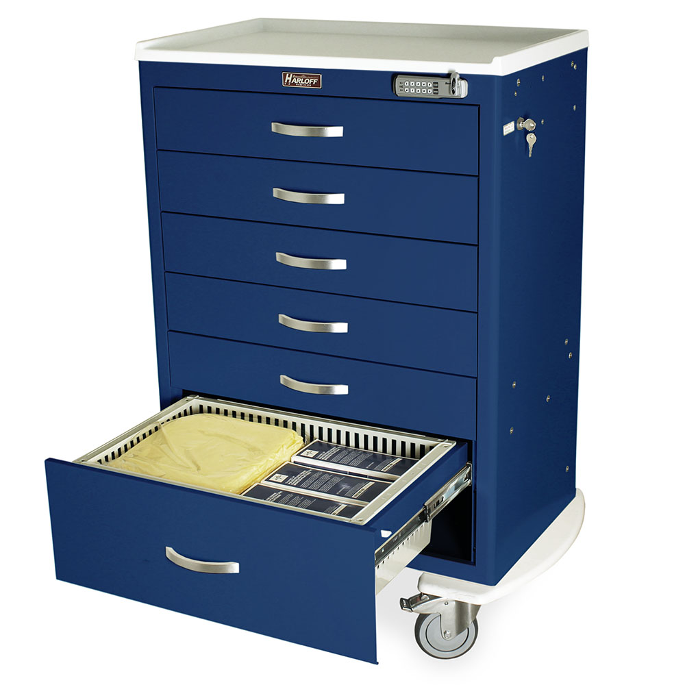 T-Series TPS3028EC6 standard width medical cart with navy replaceable drawers