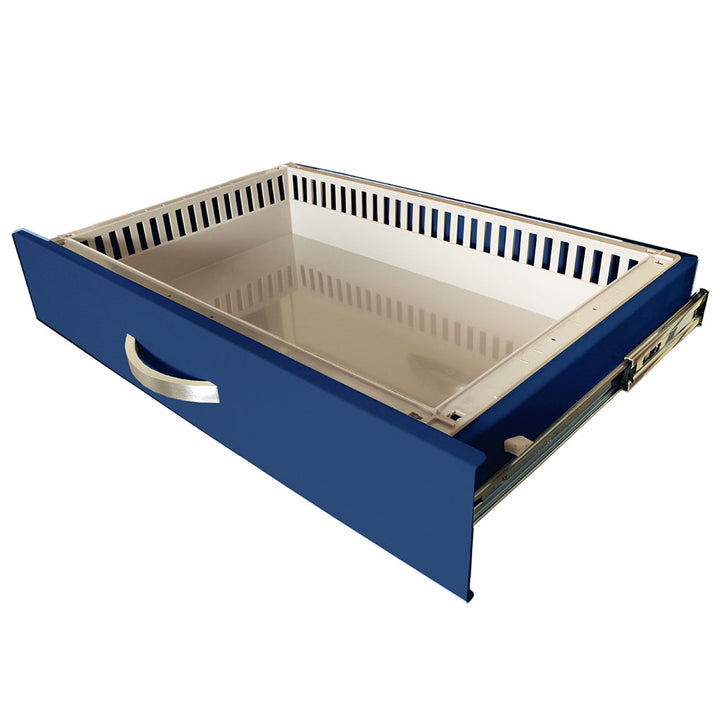 T-Series TPS3028EC6 navy cart showing 4-inch removable drawer with trays